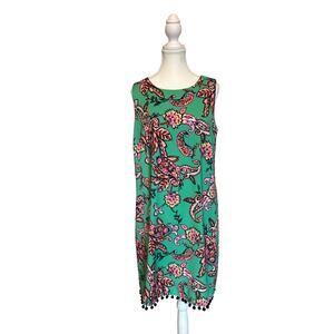 AGB Dress | Green Paisley w/Pom Pom Trim Shift Dress | 14